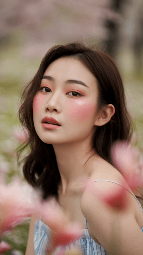 Soft, blurred blush in a peachy pink shade, seamlessly blended for a natural, fresh-faced look.