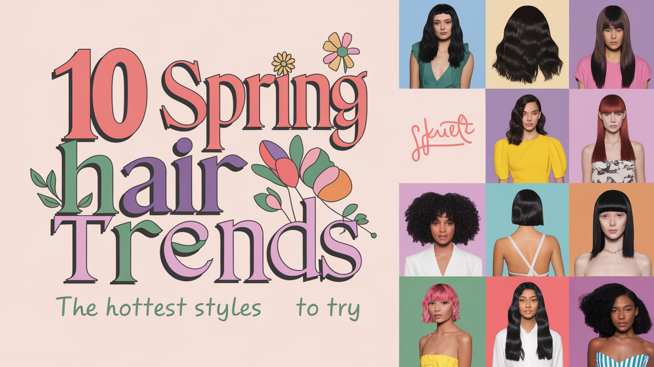 Featured collage showcasing the top 10 spring hair trends for 2025, including various stylish hairstyles and vibrant colors