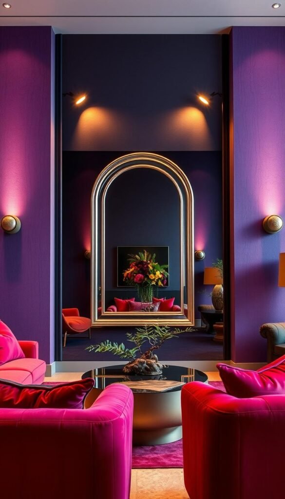 bold accents with mirrors and lighting