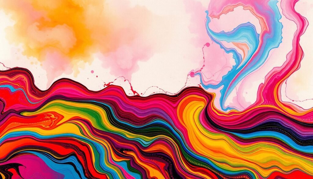 A vibrant color palette cascades across the canvas, masterfully blending a harmonious array of hues. The foreground showcases a stunning array of jewel-toned paints, expertly layered and swirled to create a mesmerizing abstract pattern. In the middle ground, bold, contrasting colors emerge, forming a dynamic interplay of shades that draw the eye inward. The background is a soft, ethereal gradient, providing a serene foundation for the vibrant focal point. Warm lighting bathes the scene, casting a cozy, inviting glow and accentuating the depth and richness of the colors. The overall composition conveys a sense of balance, creativity, and the boundless possibilities of color when skillfully combined. A vibrant color palette cascades across the canvas, masterfully blending a harmonious array of hues. The foreground showcases a stunning array of jewel-toned paints, expertly layered and swirled to create a mesmerizing abstract pattern. In the middle ground, bold, contrasting colors emerge, forming a dynamic interplay of shades that draw the eye inward. The background is a soft, ethereal gradient, providing a serene foundation for the vibrant focal point. Warm lighting bathes the scene, casting a cozy, inviting glow and accentuating the depth and richness of the colors. The overall composition conveys a sense of balance, creativity, and the boundless possibilities of color when skillfully combined.