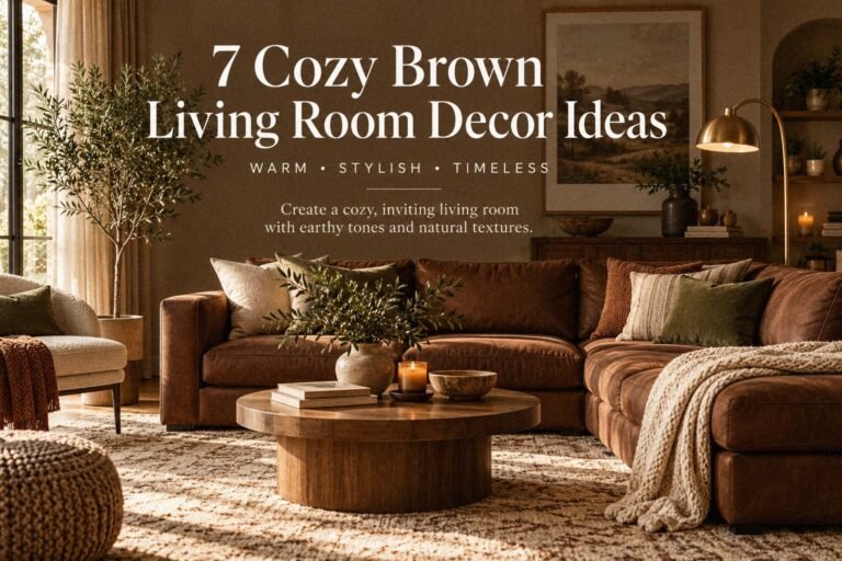 Cozy brown living room with layered neutral textiles, warm wood accents and soft natural light