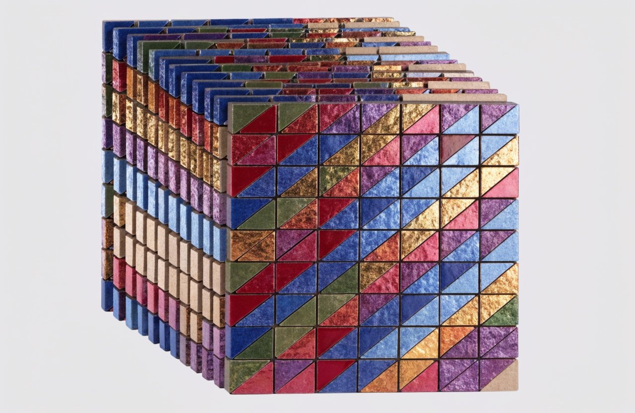 Colorful geometric peel-and-stick backsplash tile for a Memphis style kitchen