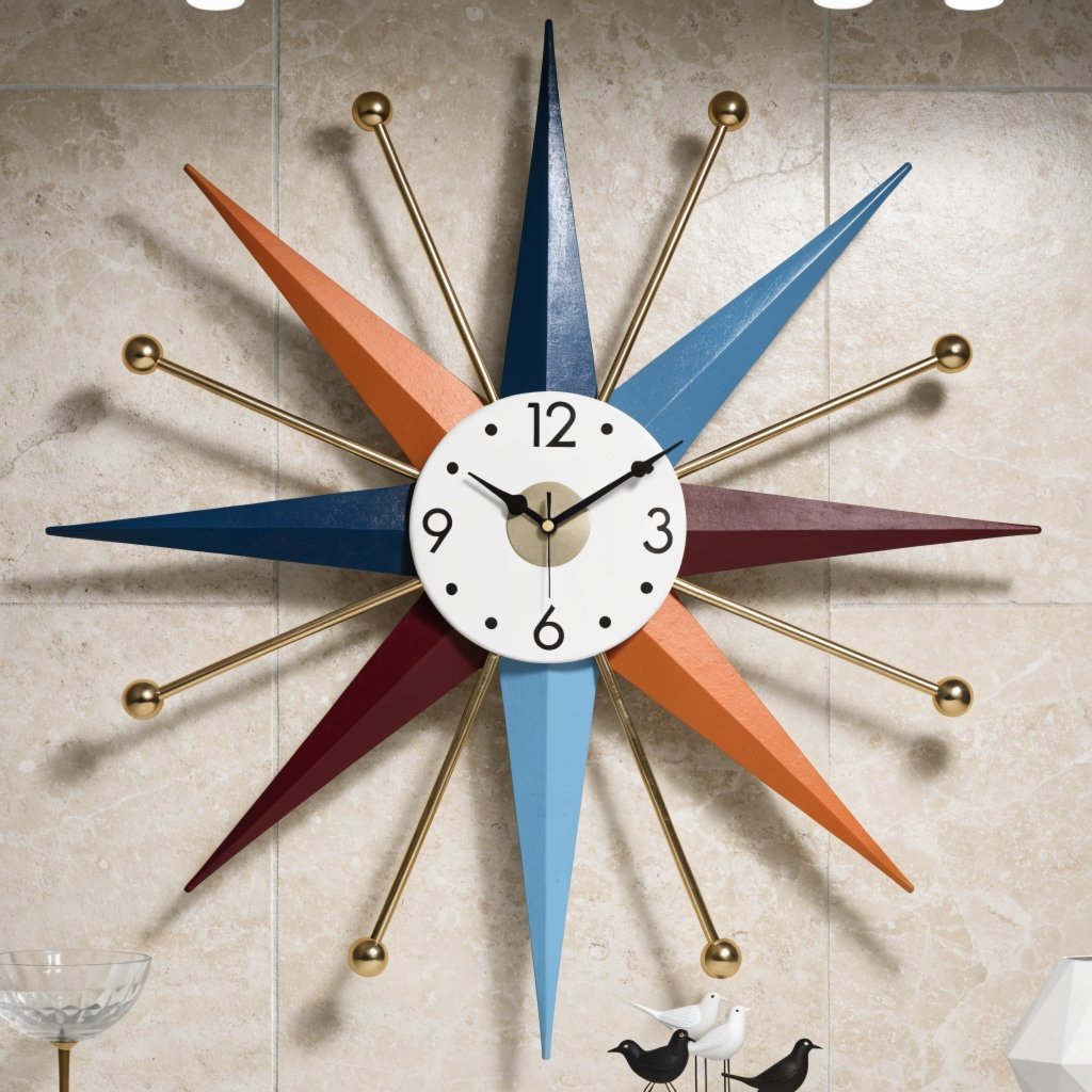 Retro colorful geometric wall clock for a Memphis style kitchen