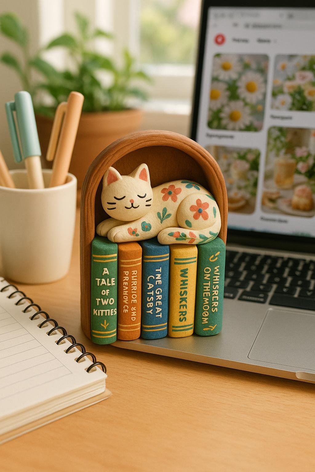 Calling all book lovers! 📚 This lounging kitty atop mini “Meowstery Novels” is the DIY shelf buddy you didn’t know you needed. See how to craft yours in minutes—no kiln required!