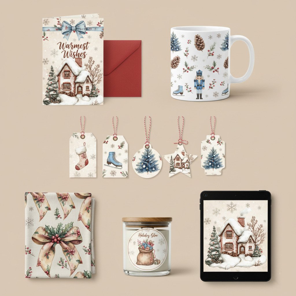 Commercial use examples of Christmas clipart on products Commercial use examples of Christmas clipart on products