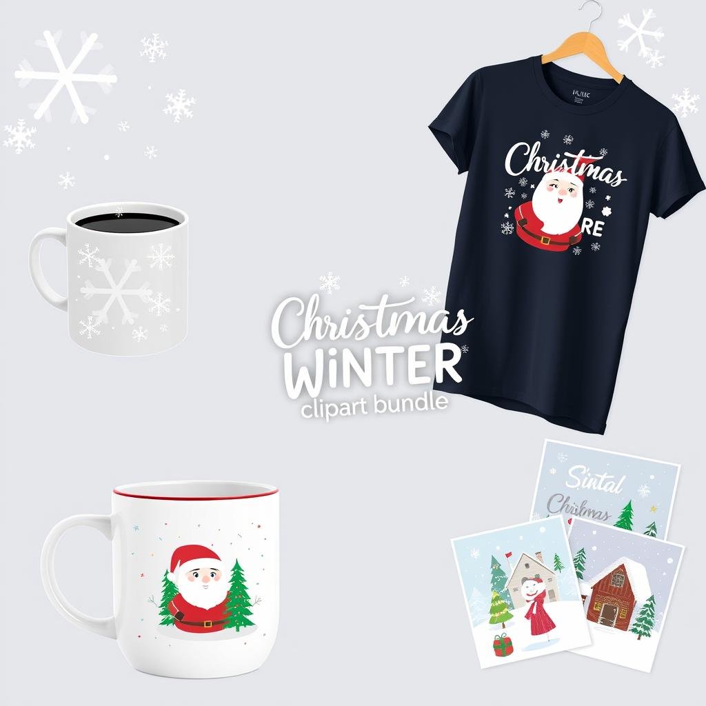 Print-on-demand products featuring the Christmas Winter Clipart elements Print-on-demand products featuring the Christmas Winter Clipart elements