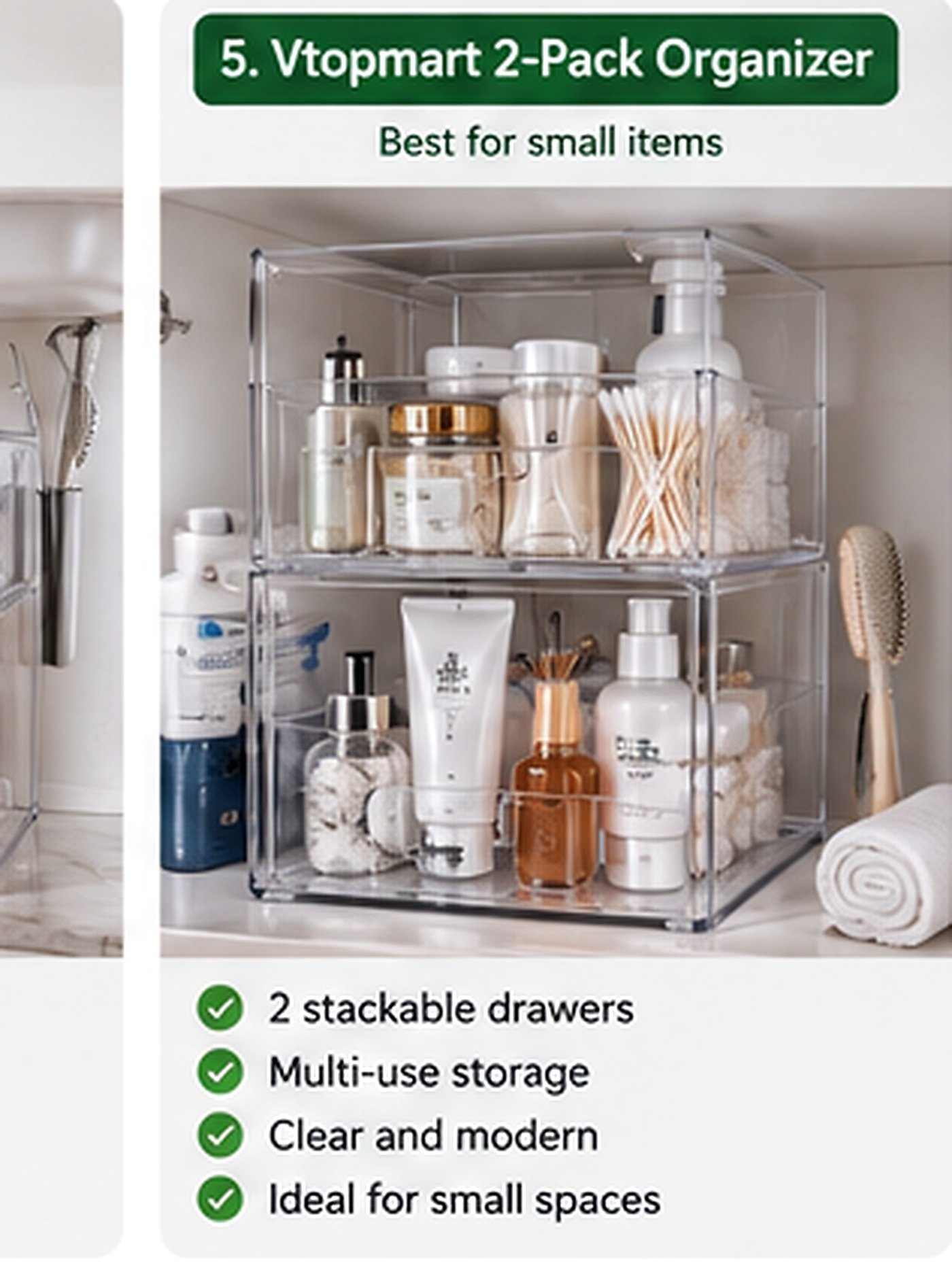 Clear stackable storage drawers for bathroom vanity and small under sink essentials