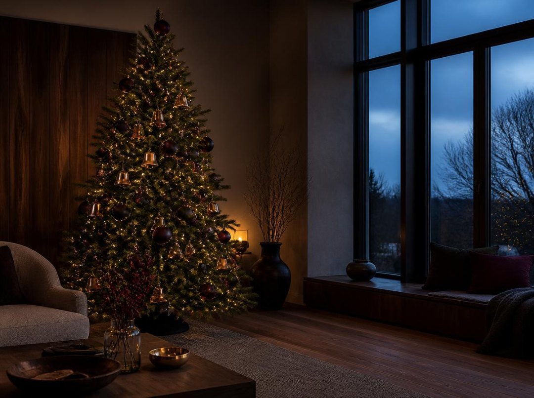 Moody Christmas tree with plum, burgundy, navy and antique gold decorations