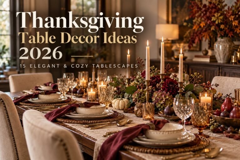 Elegant Thanksgiving table decor with layered dinnerware, burgundy accents and warm candlelight