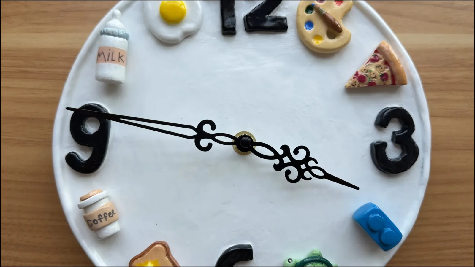 Finished handmade magnetic clay clock with colorful removable decorations