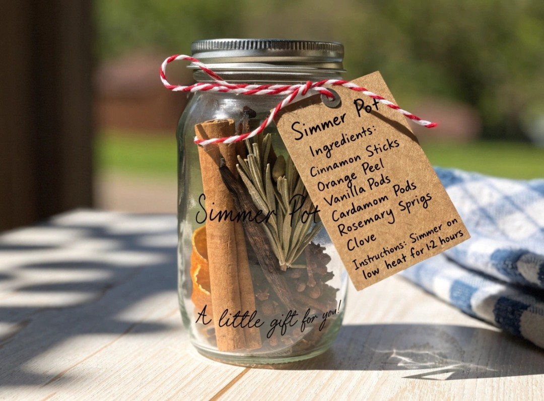 Christmas simmer-pot gift jar with dried citrus and spices