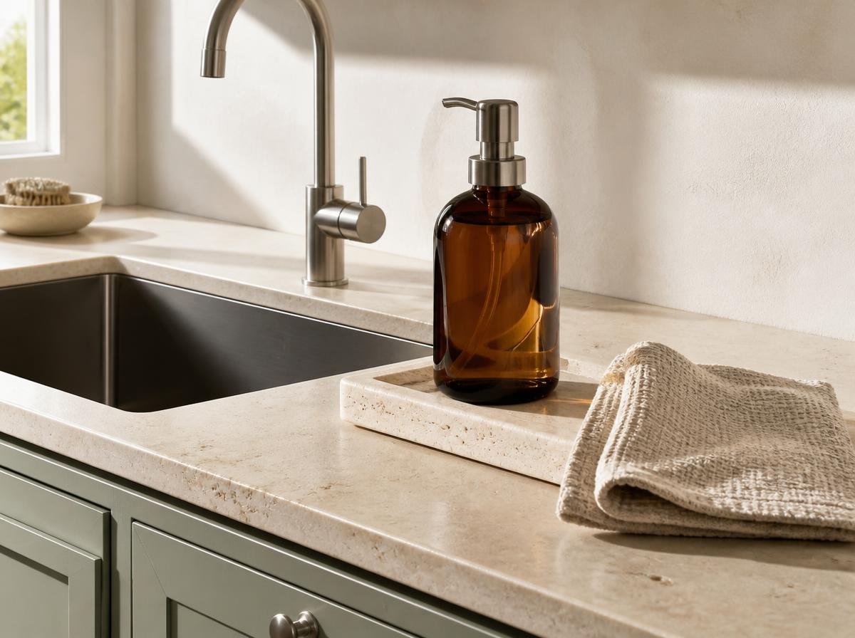 Amber glass soap dispenser styled for gifting