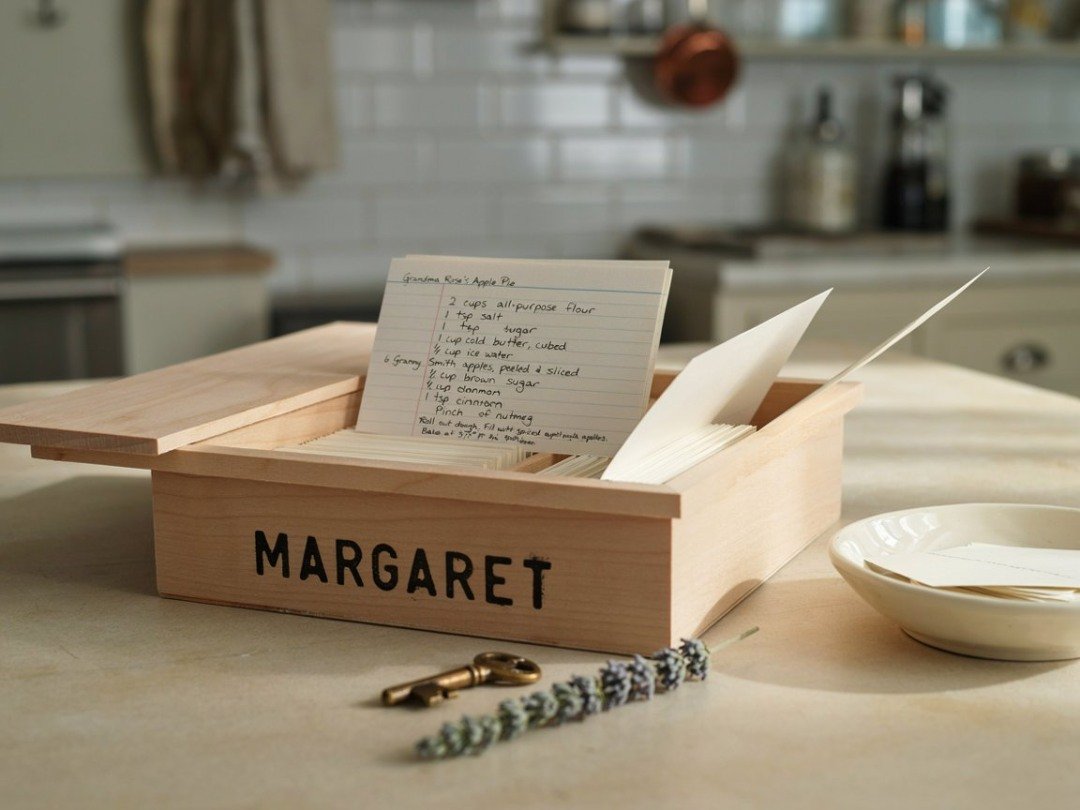 Personalized wooden recipe card box idea for a handmade gift