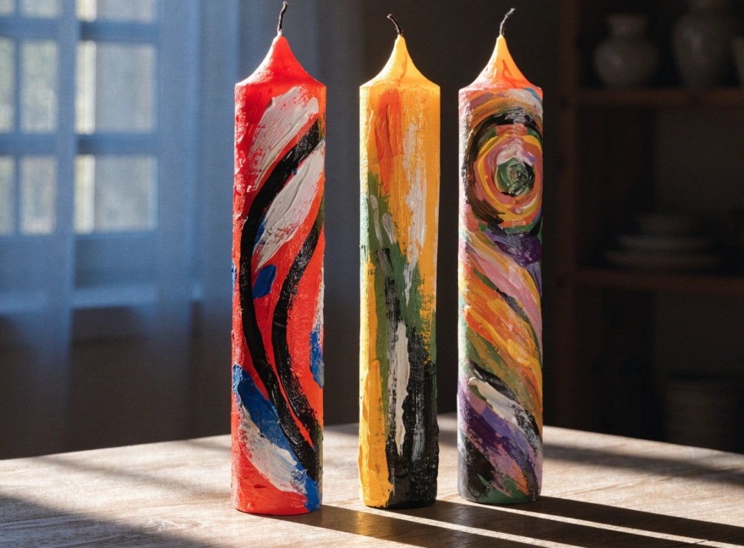 Decorative hand-painted taper candle gift idea